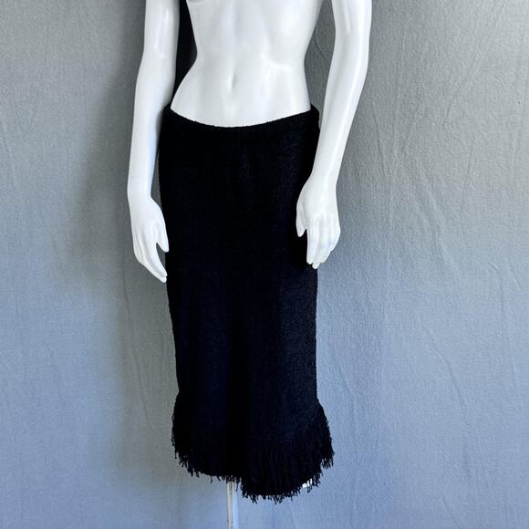 VTG 90s Black Fringe Skirt USA Minimalist Goth Grunge Womens S Avant Garde Art - Picture 2 of 14